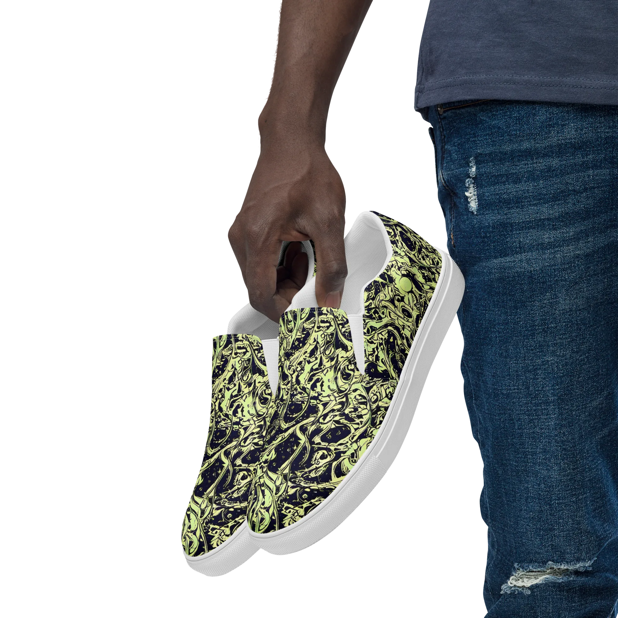 Chartreuse Chaos on Men's Slip-On Canvas Shoes — Left Front