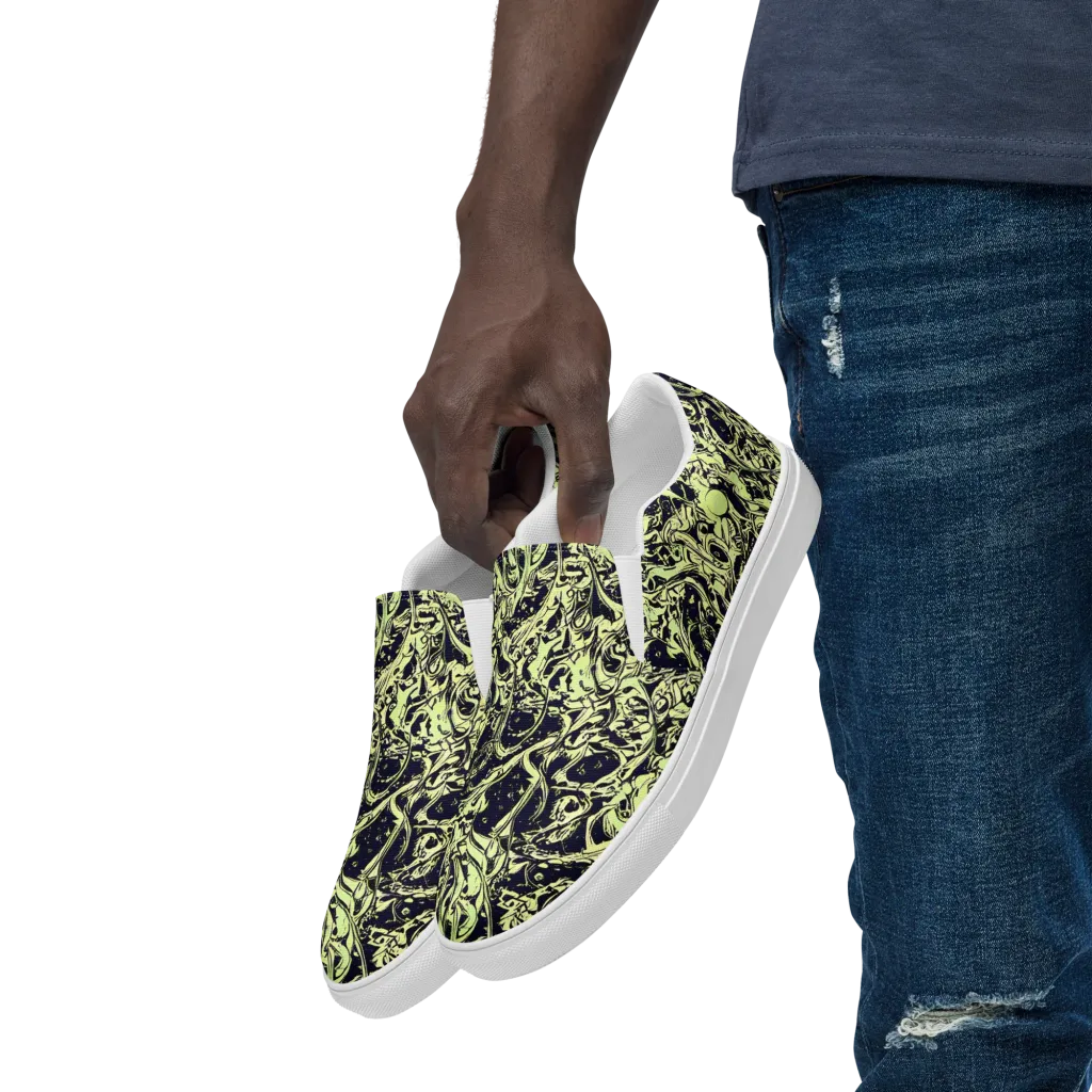 Chartreuse Chaos on Men's Slip-On Canvas Shoes — Left Front