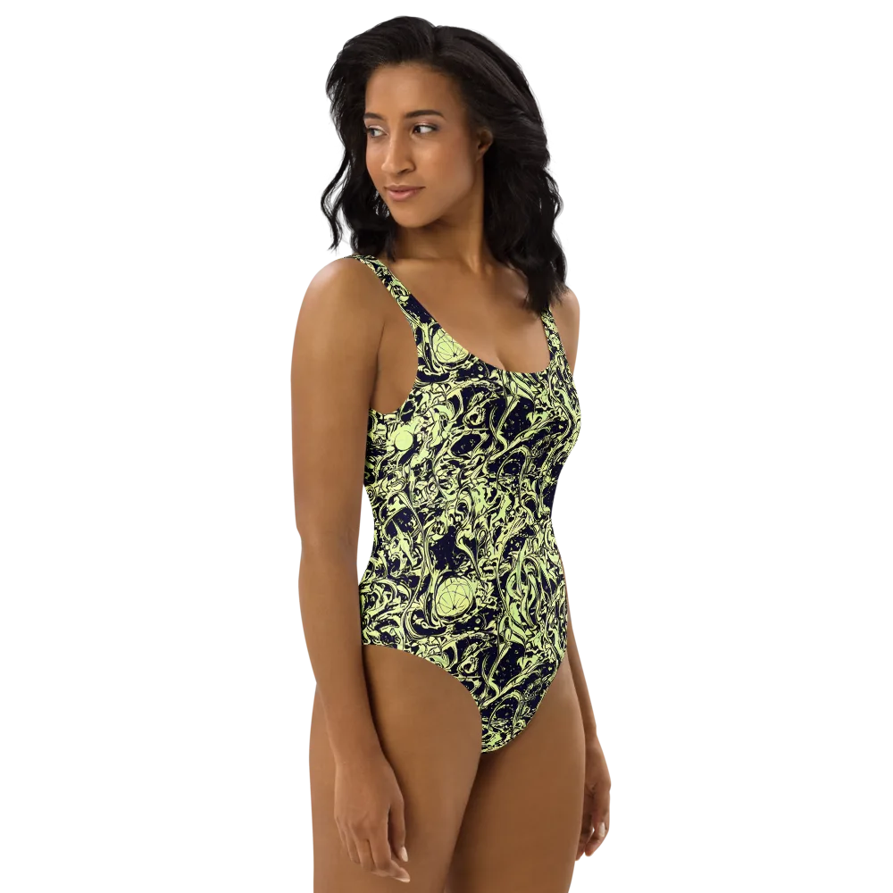 Chartreuse Chaos on One-Piece Swimsuit — Right