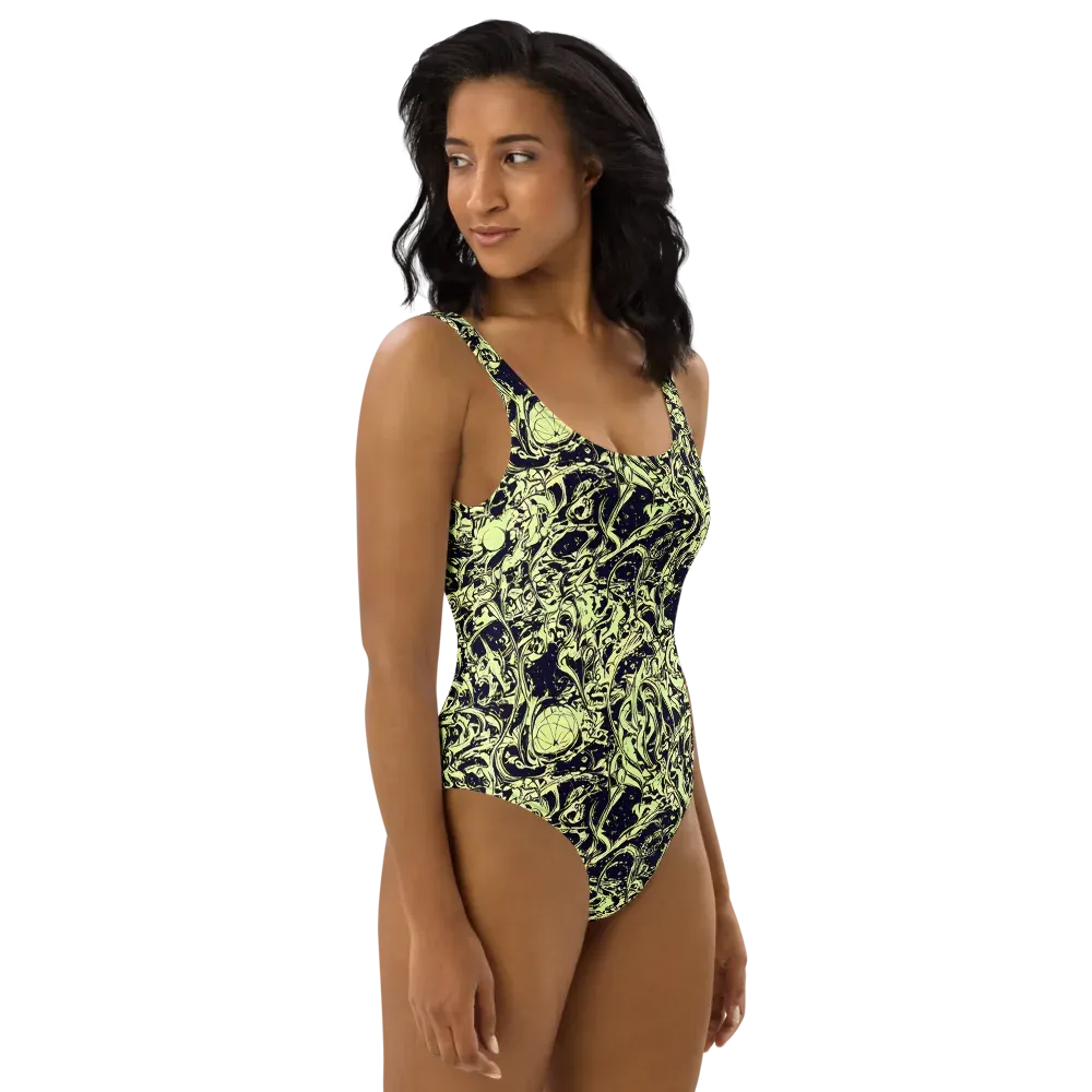 Chartreuse Chaos on One-Piece Swimsuit — Right