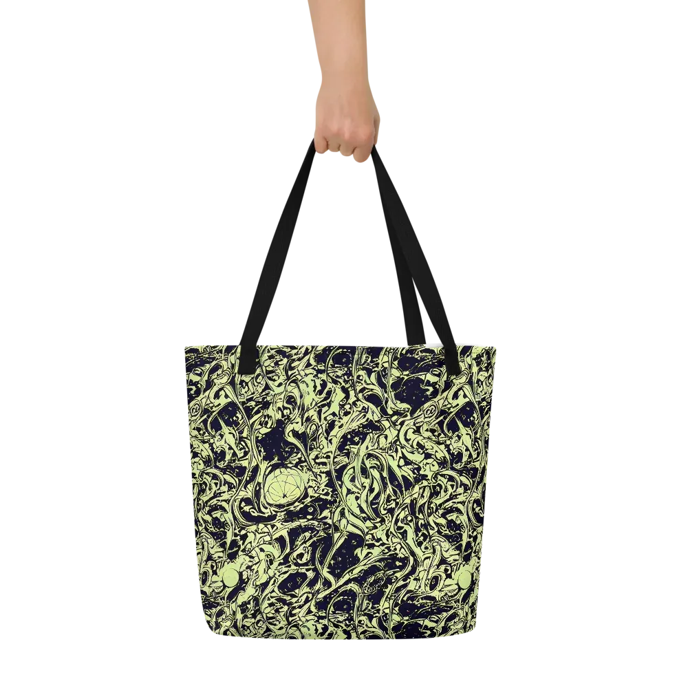 Chartreuse Chaos on Large Tote Bag W/ Pocket — Front