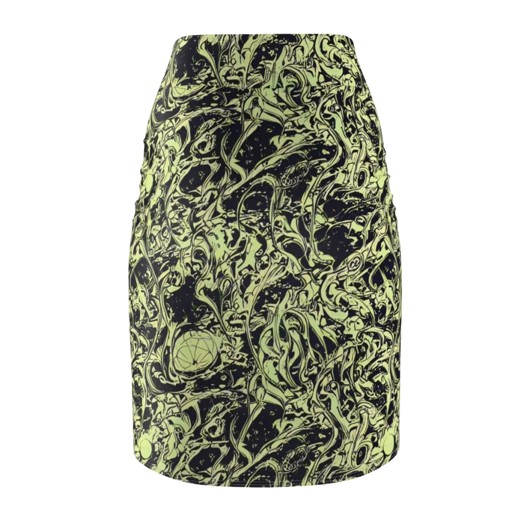 Chartreuse Chaos on Pencil Skirt — Back