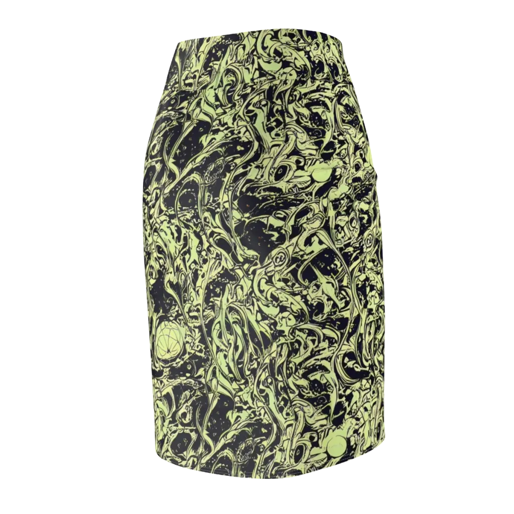 Chartreuse Chaos on Pencil Skirt — Back Side