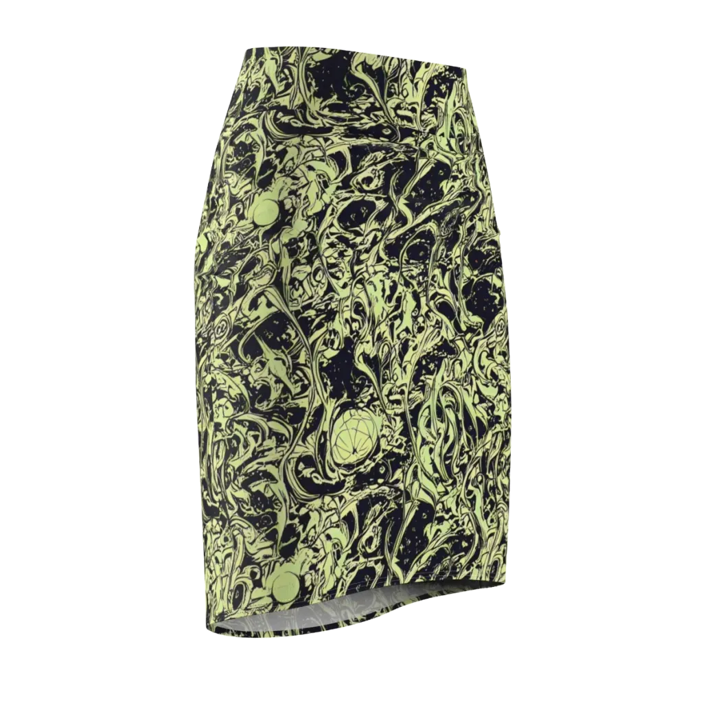 Chartreuse Chaos on Pencil Skirt — Front Side
