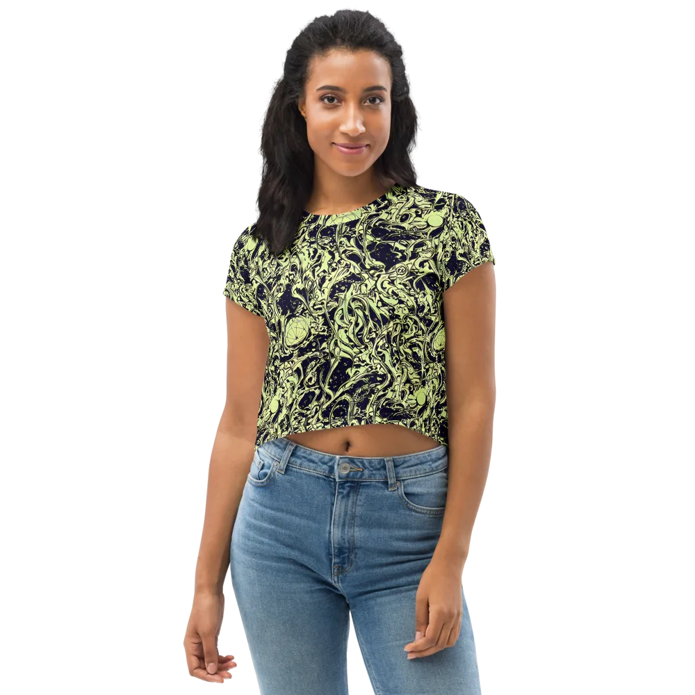 Chartreuse Chaos on Crop Tee — Front