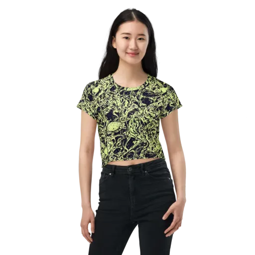 Chartreuse Chaos on a Crop Tee