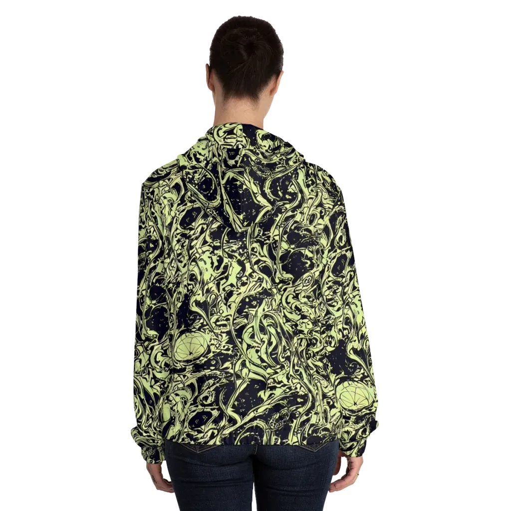 Chartreuse Chaos on Women's Full-Zip Hoodie — Back On Person