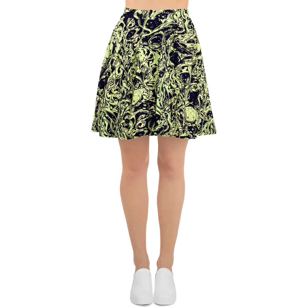 Chartreuse Chaos on Skater Skirt — Front