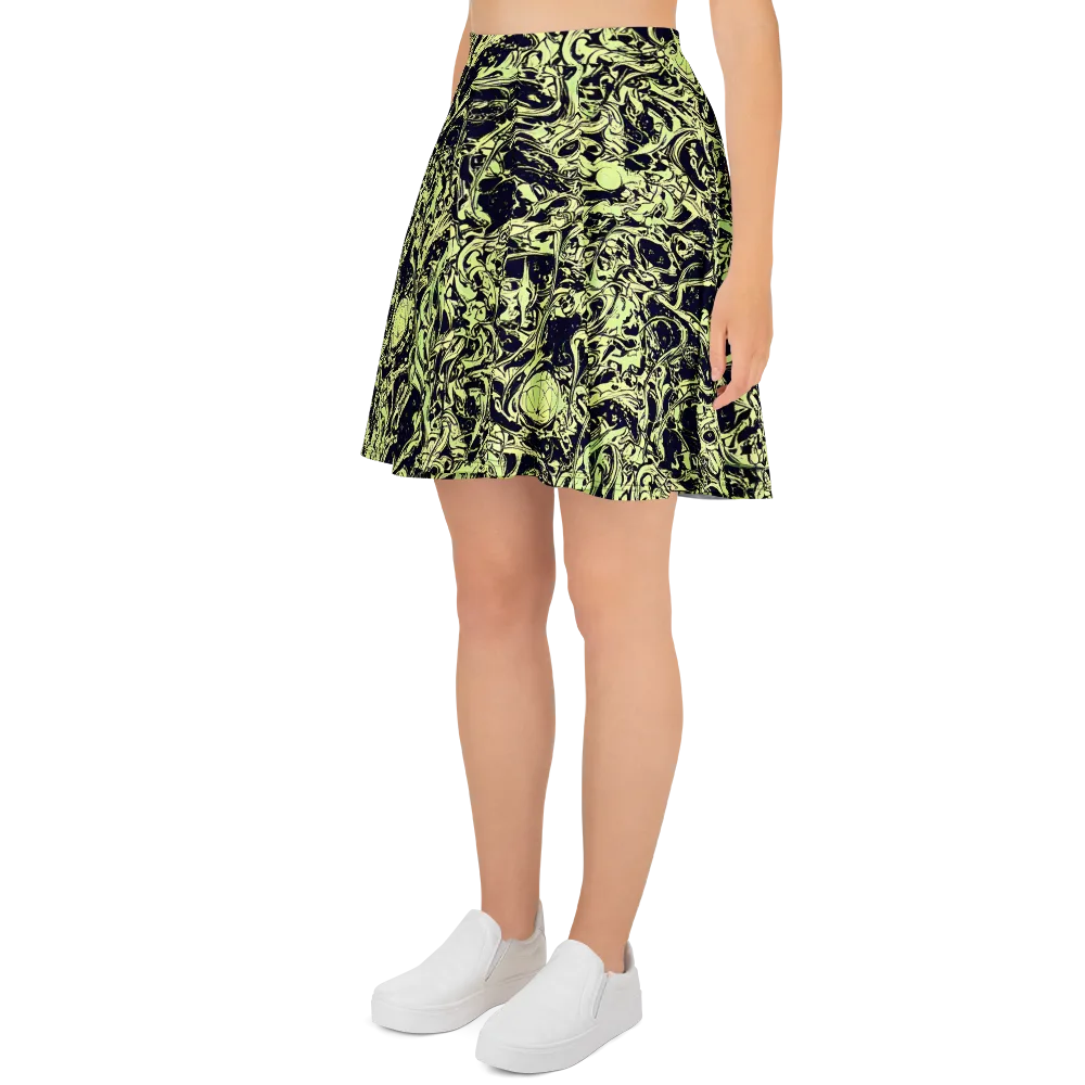 Chartreuse Chaos on Skater Skirt — Left