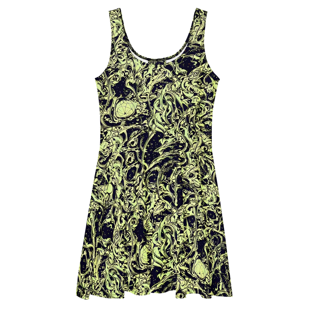 Chartreuse Chaos on Skater Dress — Front