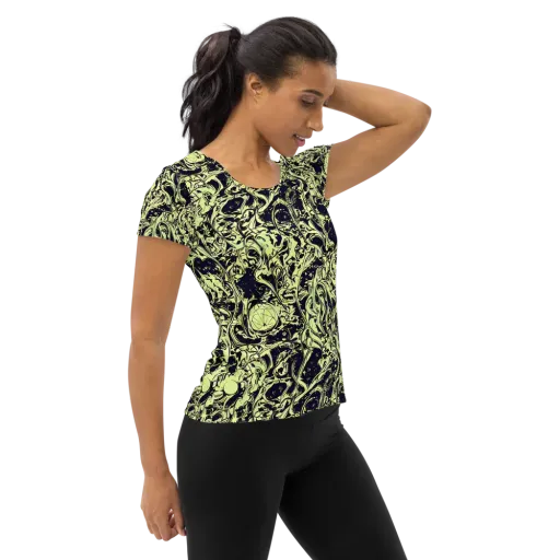 Chartreuse Chaos on a Women's Athletic T-Shirt