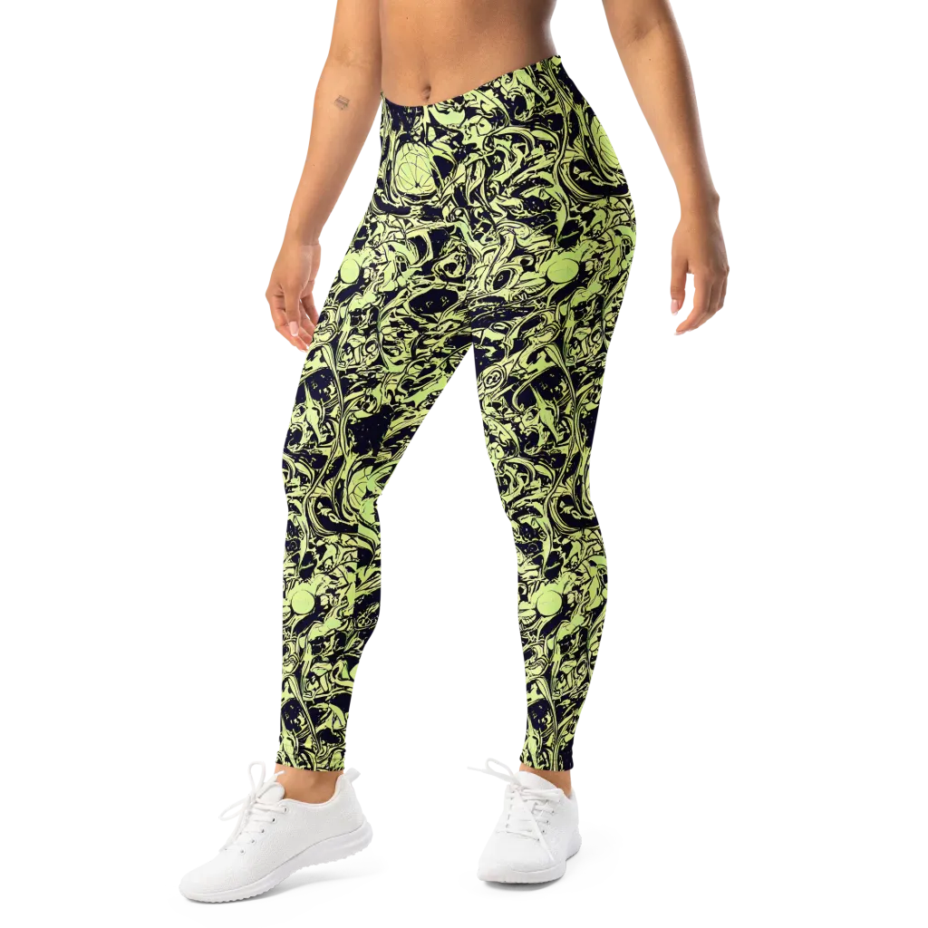 Chartreuse Chaos on Leggings — Left Front