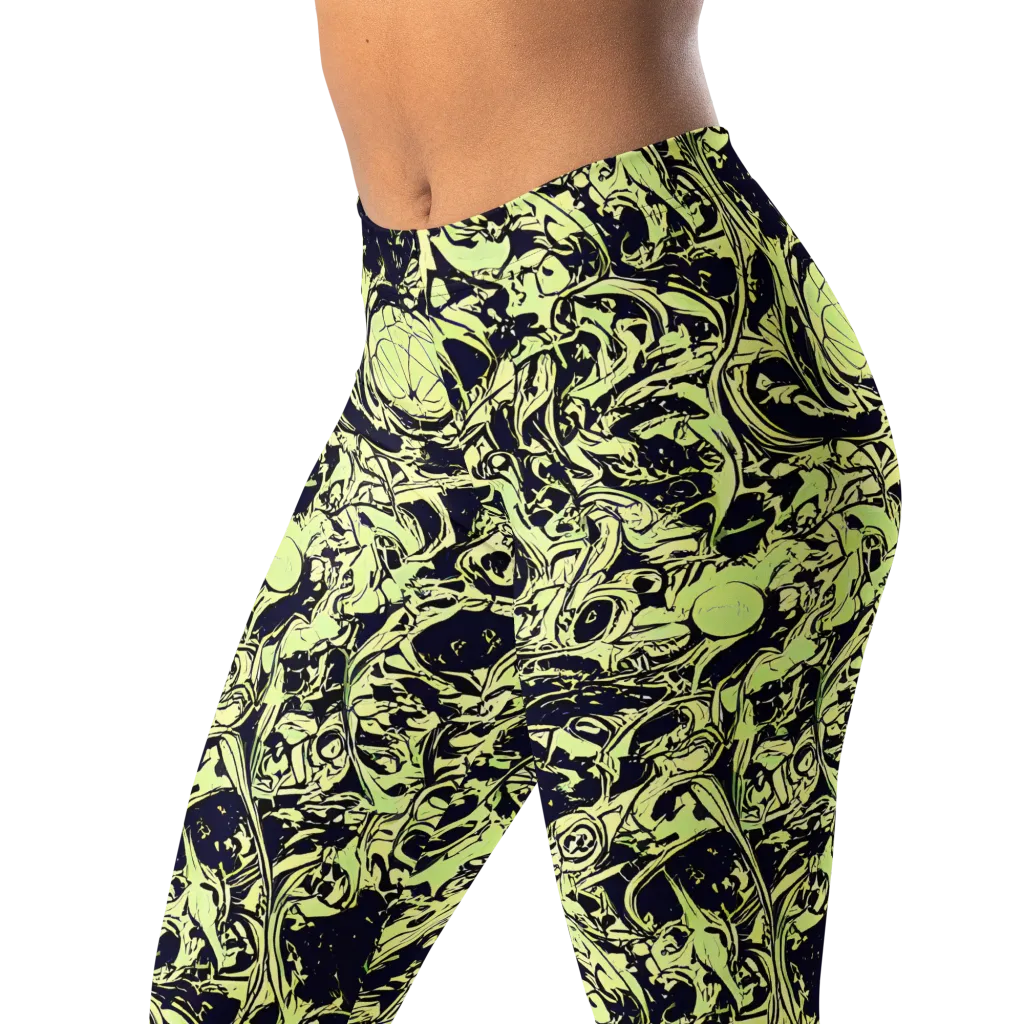 Chartreuse Chaos on Leggings — Left Front