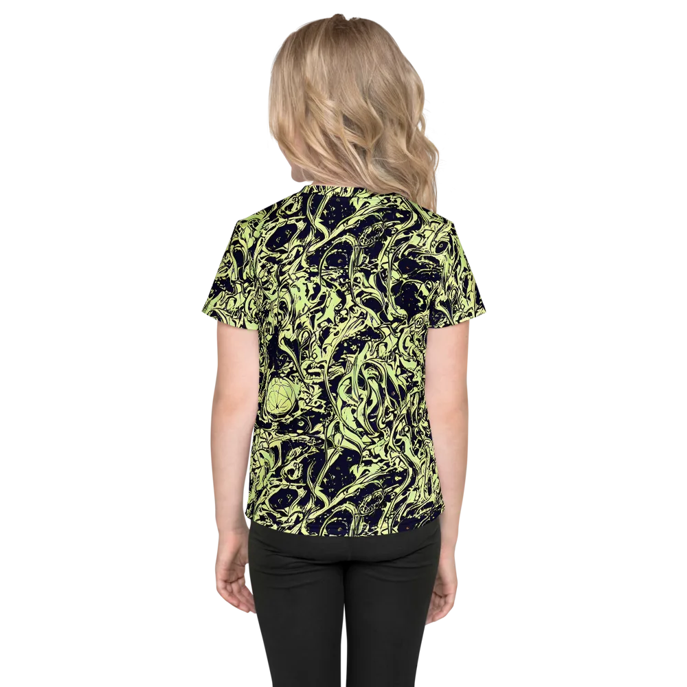 Chartreuse Chaos on Kids Crew Neck T-Shirt — Back