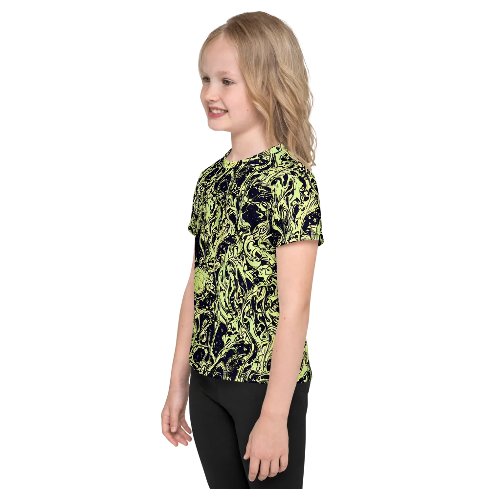 Chartreuse Chaos on Kids Crew Neck T-Shirt — Left