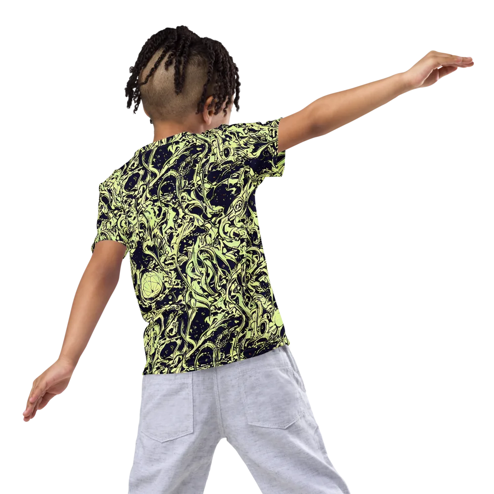 Chartreuse Chaos on Kids Crew Neck T-Shirt — Back