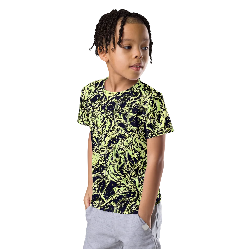 Chartreuse Chaos on Kids Crew Neck T-Shirt — Left Front