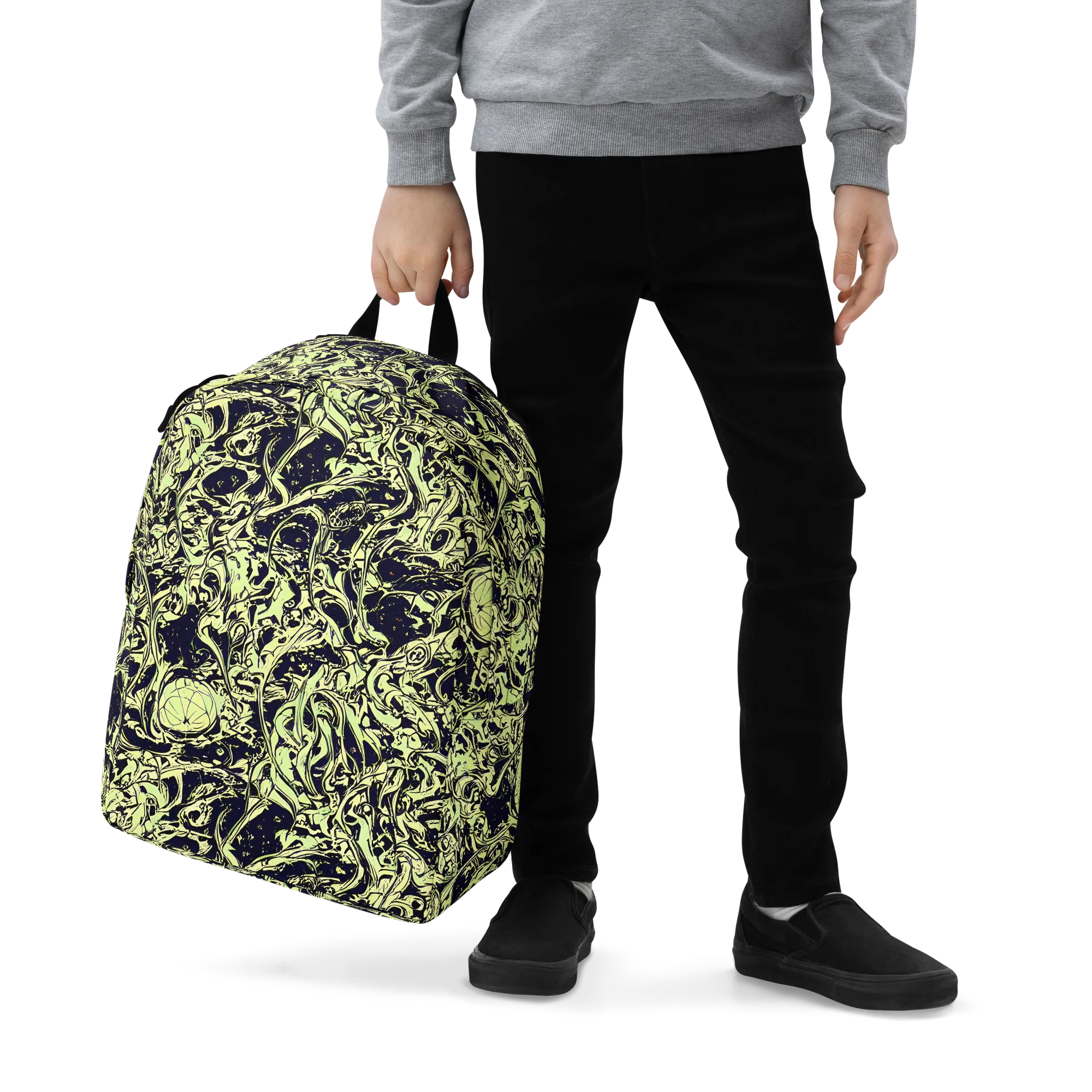 Chartreuse Chaos on Minimalist Backpack — Zoomed-in