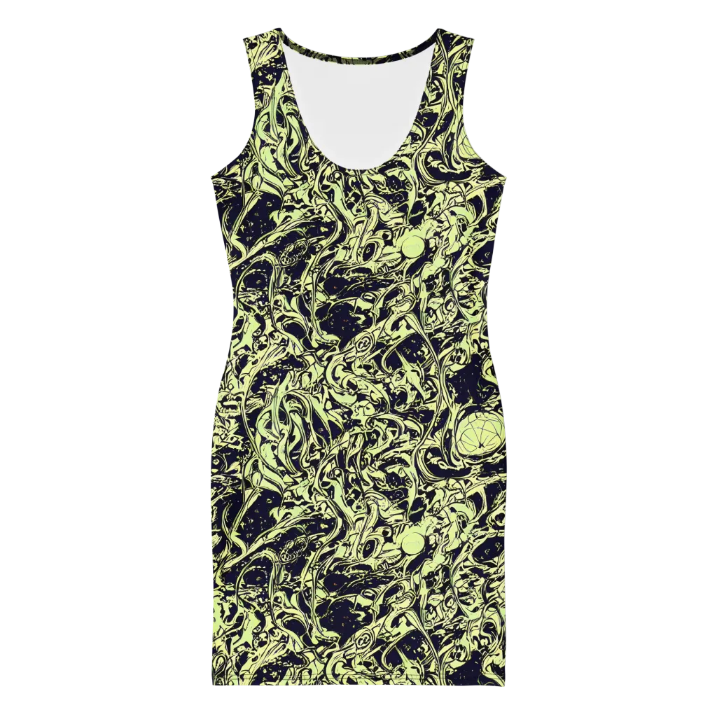 Chartreuse Chaos on Bodycon Dress — Front