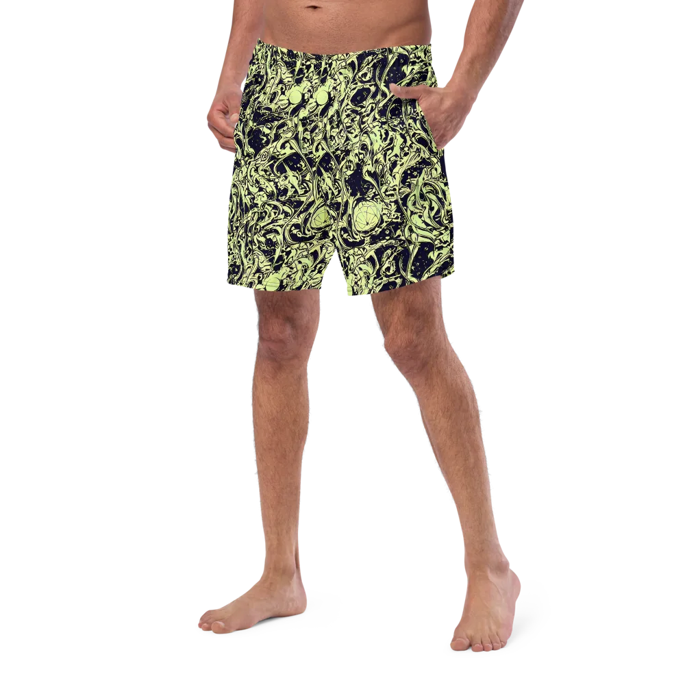 Chartreuse Chaos on Swim Trunks — Left Front