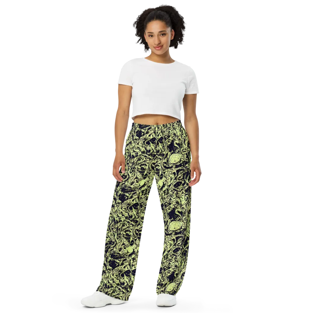 Chartreuse Chaos on Wide-Leg Pants — Front