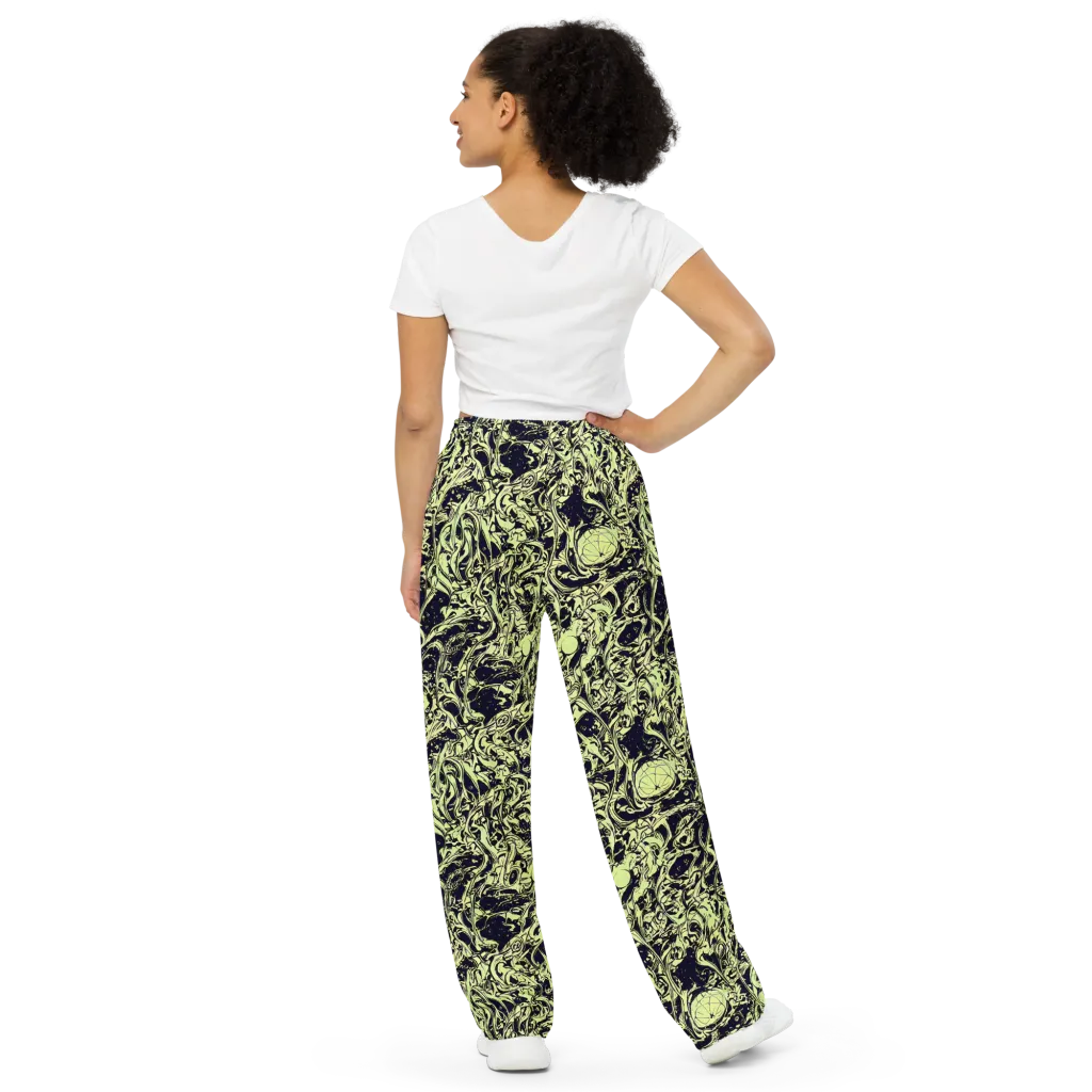 Chartreuse Chaos on Wide-Leg Pants — Back