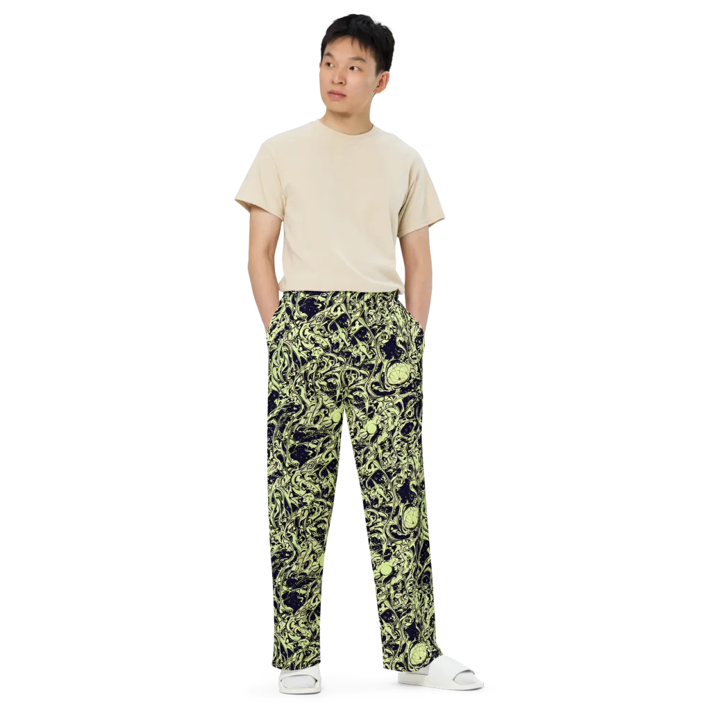 Chartreuse Chaos on Wide-Leg Pants — Front