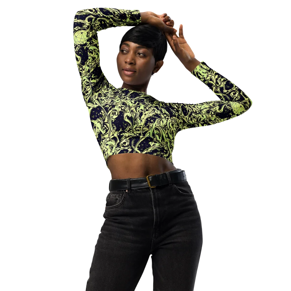 Chartreuse Chaos on Long Sleeve Crop Top — Front