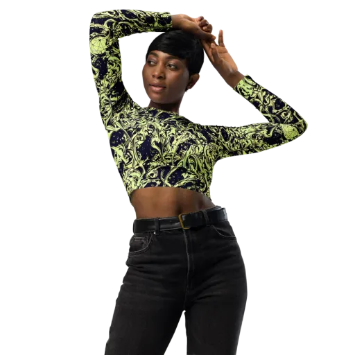 Chartreuse Chaos on a Long Sleeve Crop Top