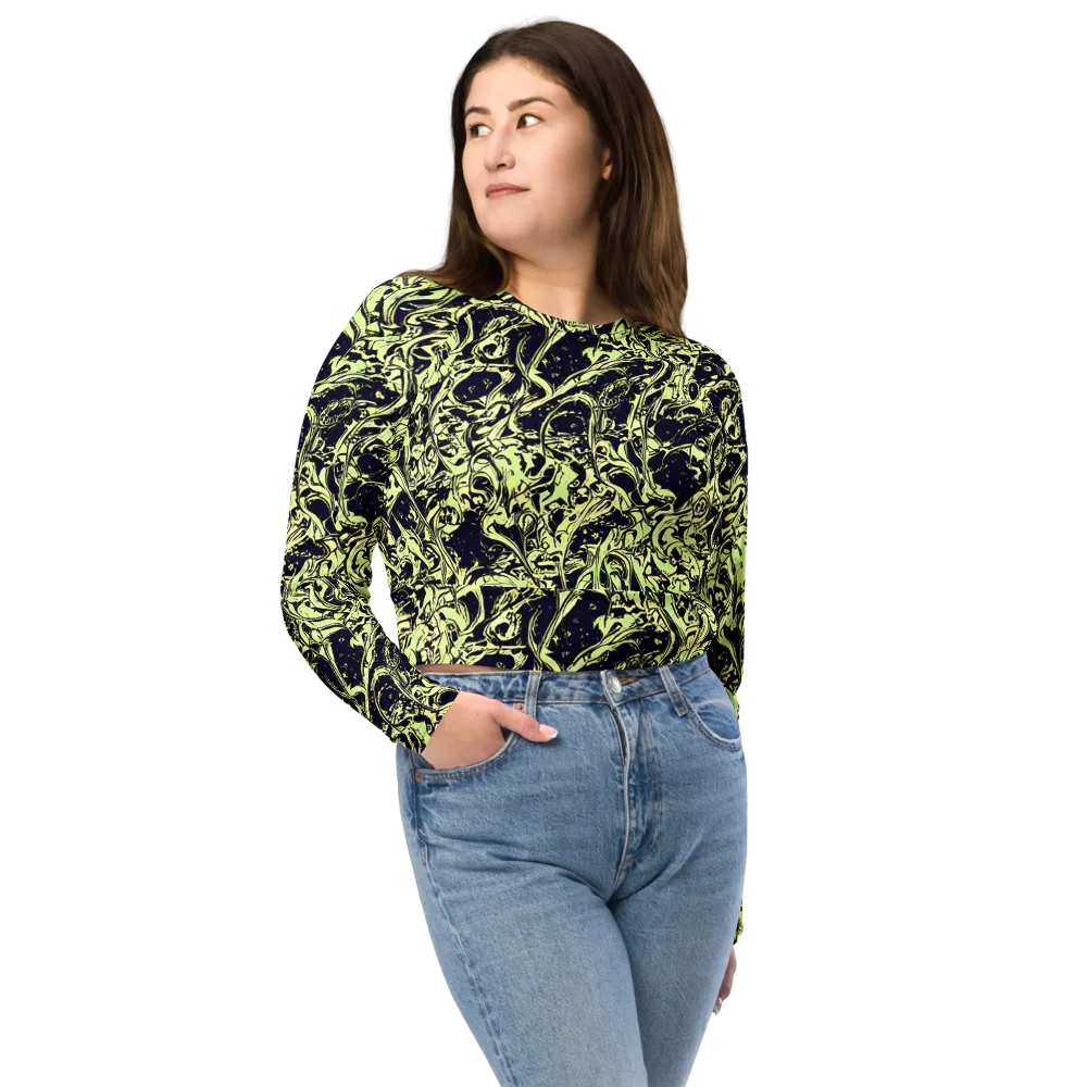 Chartreuse Chaos on Long Sleeve Crop Top — Front