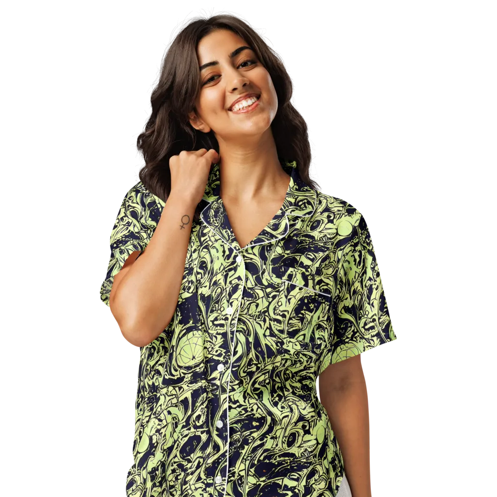 Chartreuse Chaos on Women's Short Sleeve Pajama Top — Front