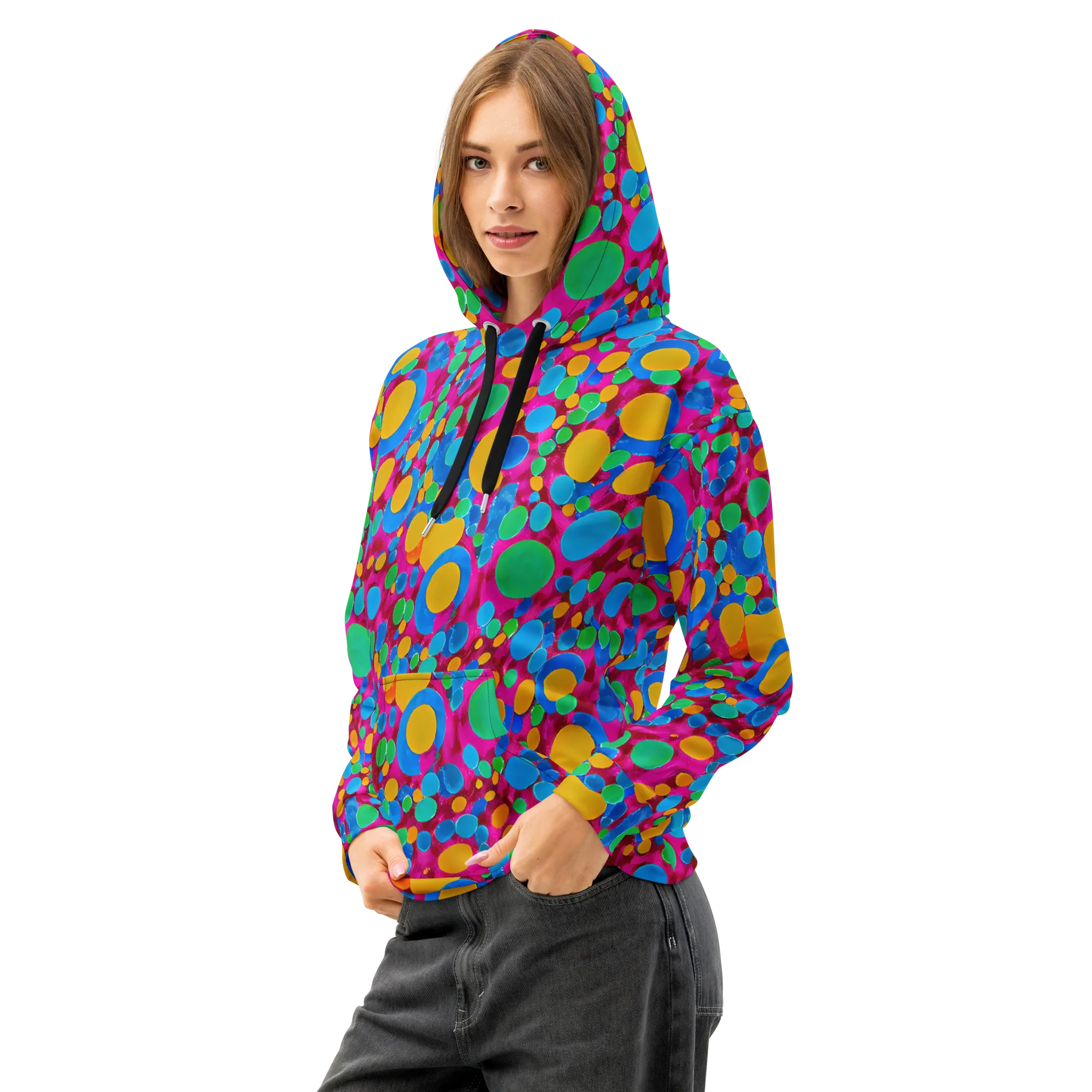 Chromatic Pebble Rush on Cotton Hoodie — Left Front
