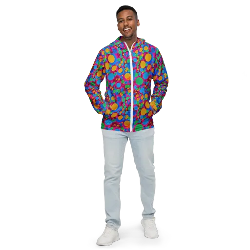 Chromatic Pebble Rush on a Men's Windbreaker