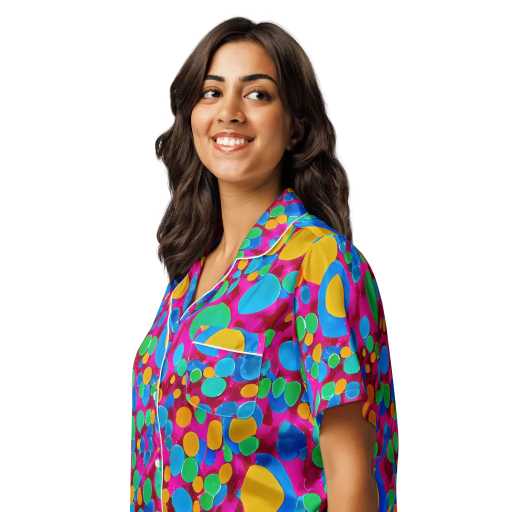 Chromatic Pebble Rush on Women's Short Sleeve Pajama Top — Left Front