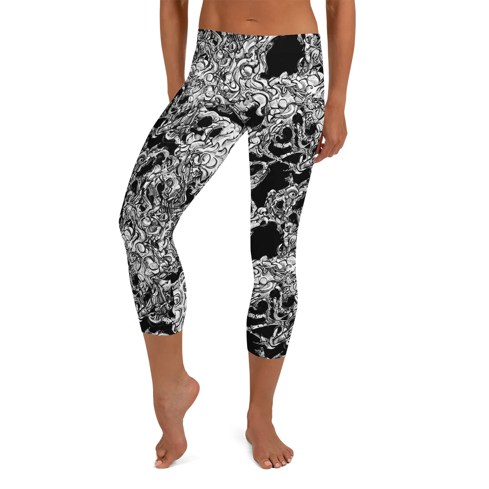 Ebon Labyrinth on Capri Leggings — Front