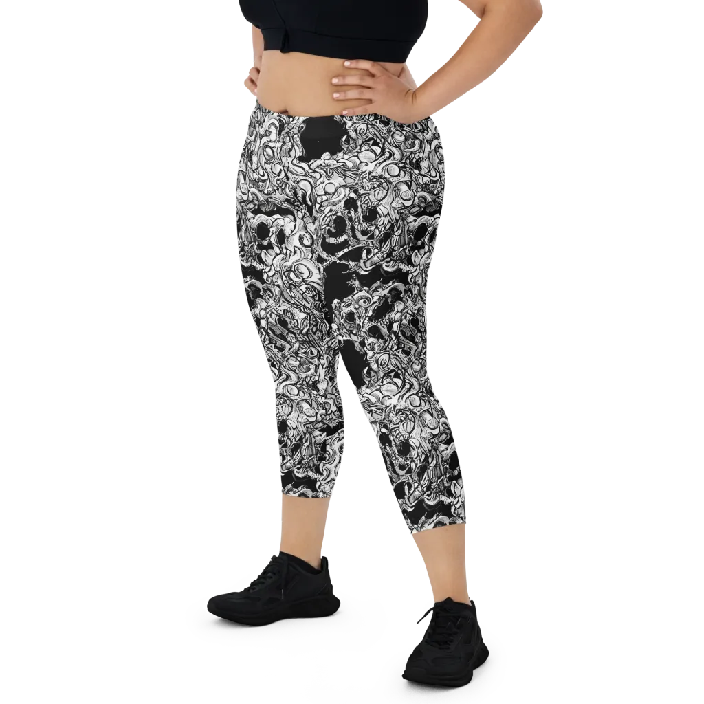 Ebon Labyrinth on Capri Leggings — Front