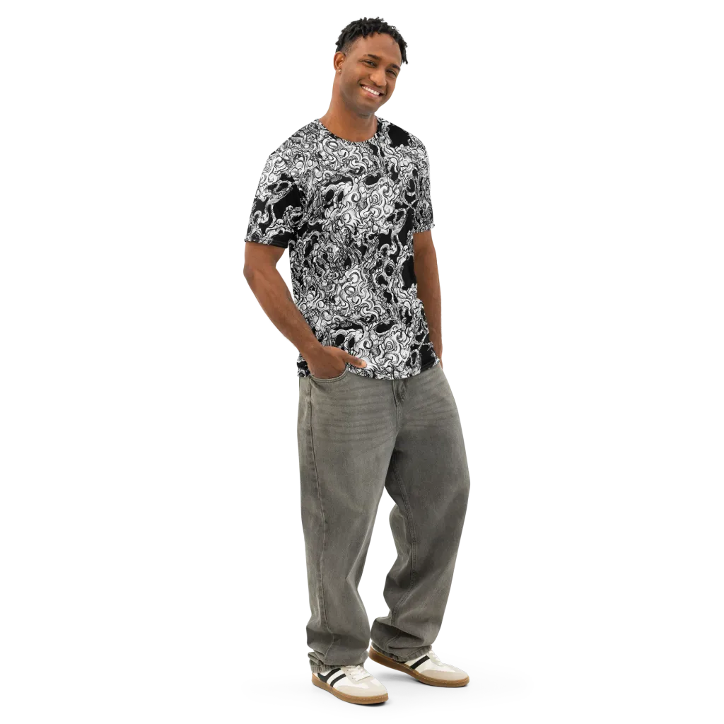 Ebon Labyrinth on Men's Cotton Crew Neck T-Shirt — Right Front