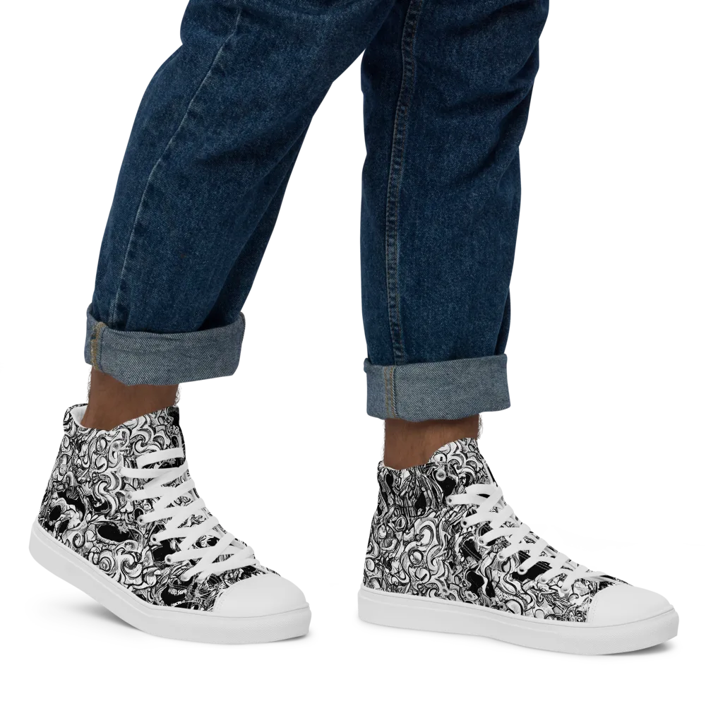Ebon Labyrinth on Men's High Top Canvas Shoes — Right