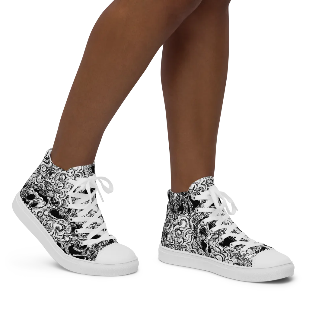 Ebon Labyrinth on Women's High Top Canvas Shoes — Right