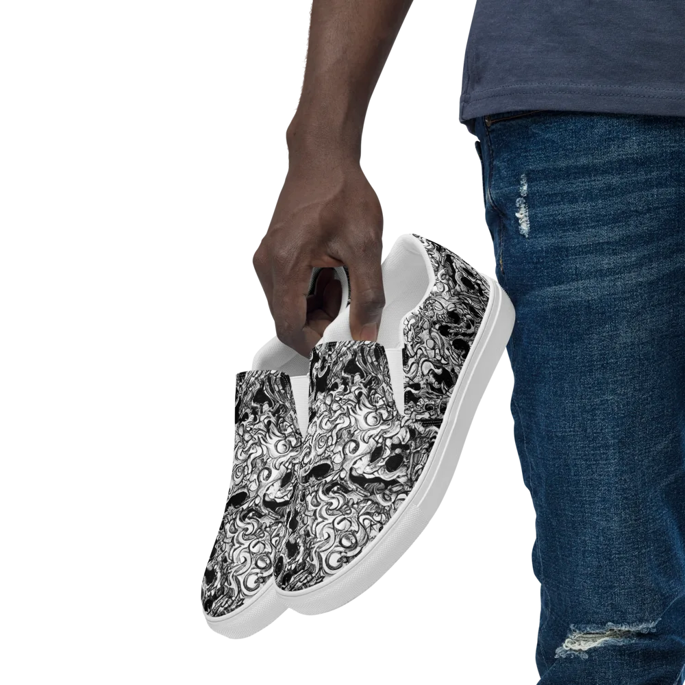 Ebon Labyrinth on Men's Slip-On Canvas Shoes — Left Front