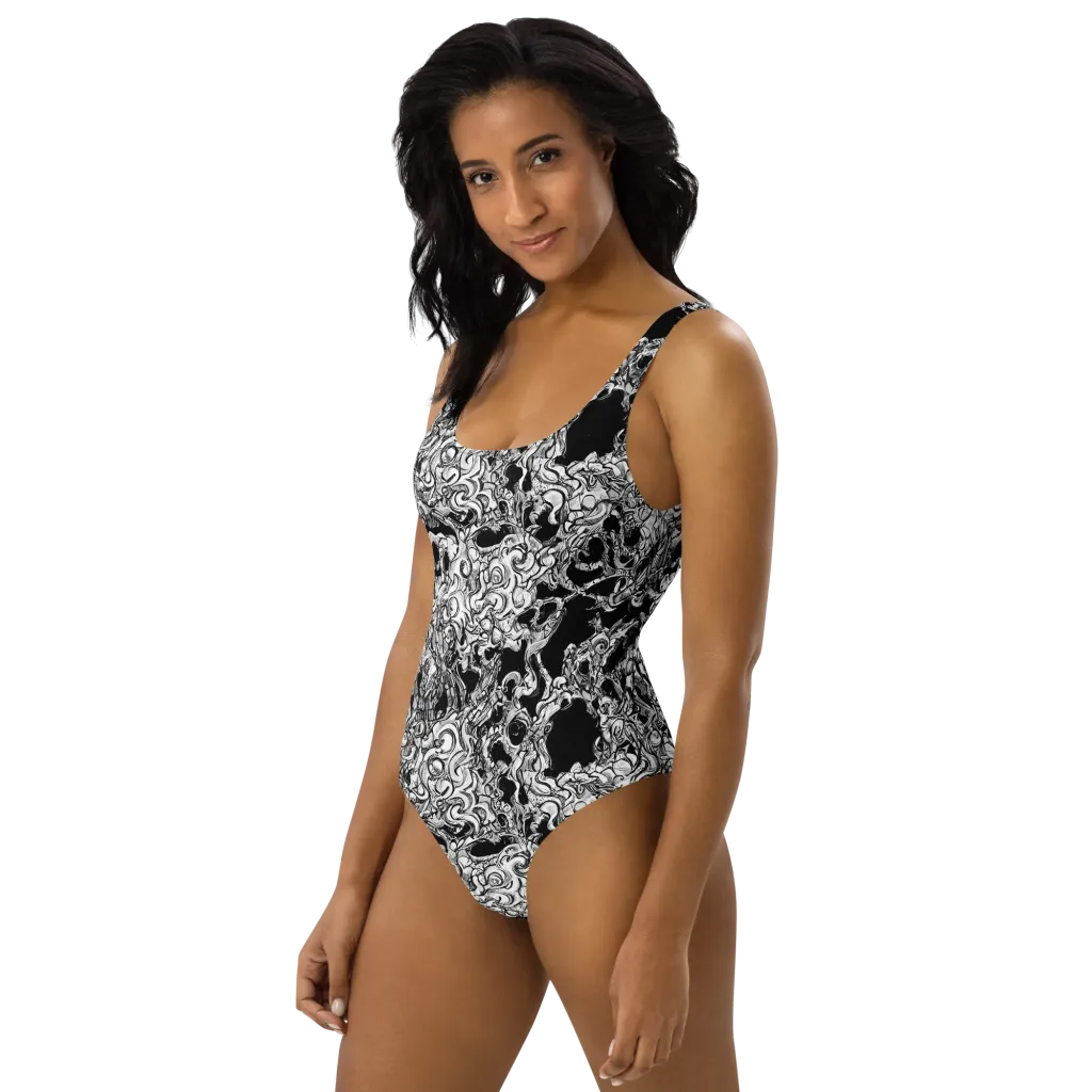 Ebon Labyrinth on One-Piece Swimsuit — Left