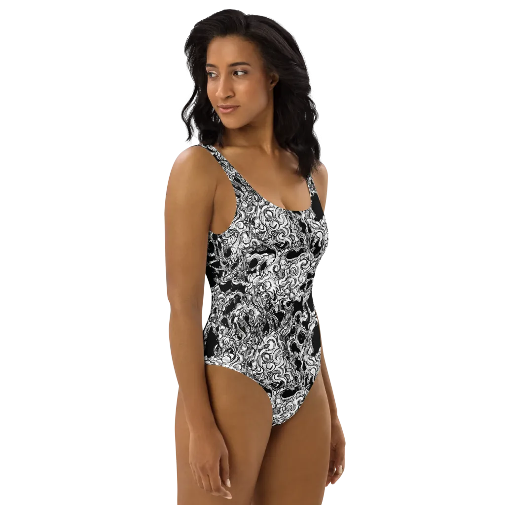 Ebon Labyrinth on One-Piece Swimsuit — Right