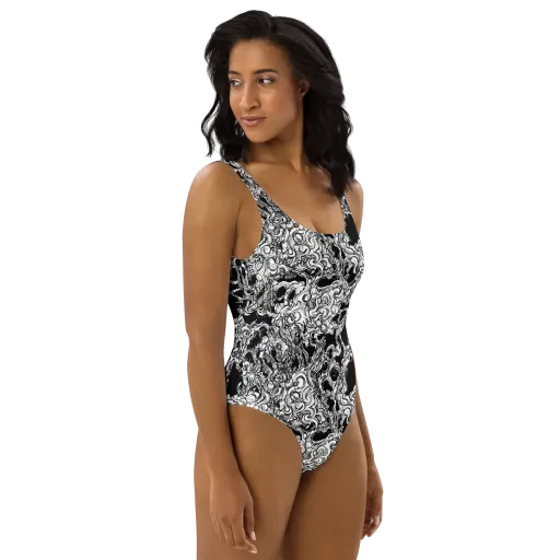 Ebon Labyrinth on a One-Piece Swimsuit