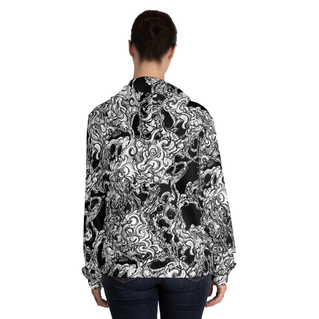 Ebon Labyrinth on Women's Full-Zip Hoodie — Back On Person
