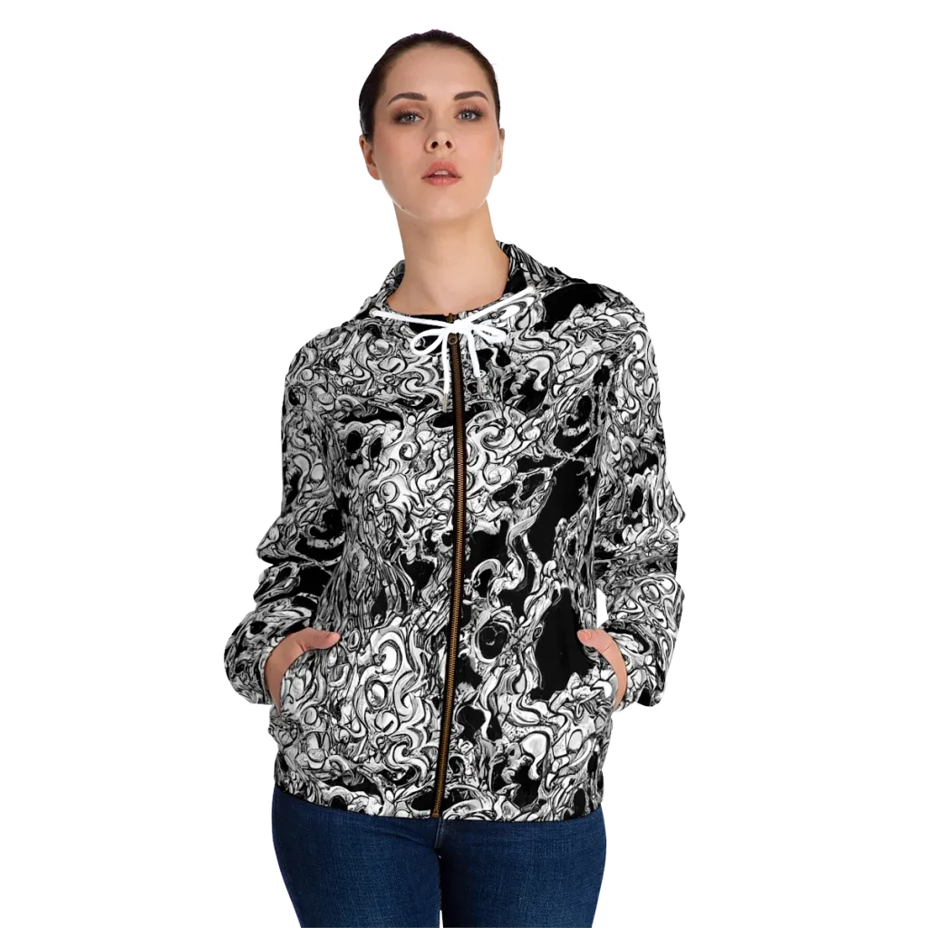Ebon Labyrinth on Women's Full-Zip Hoodie — Front On Person