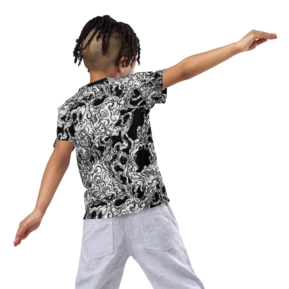 Ebon Labyrinth on Kids Crew Neck T-Shirt — Back