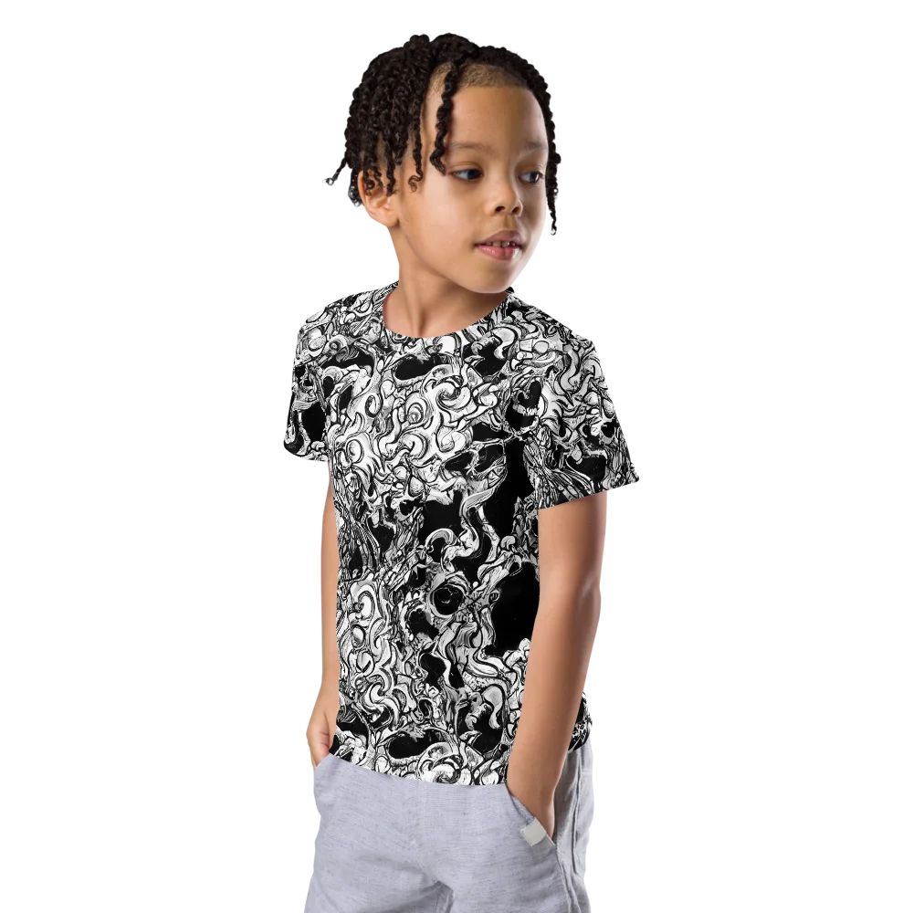 Ebon Labyrinth on Kids Crew Neck T-Shirt — Left Front