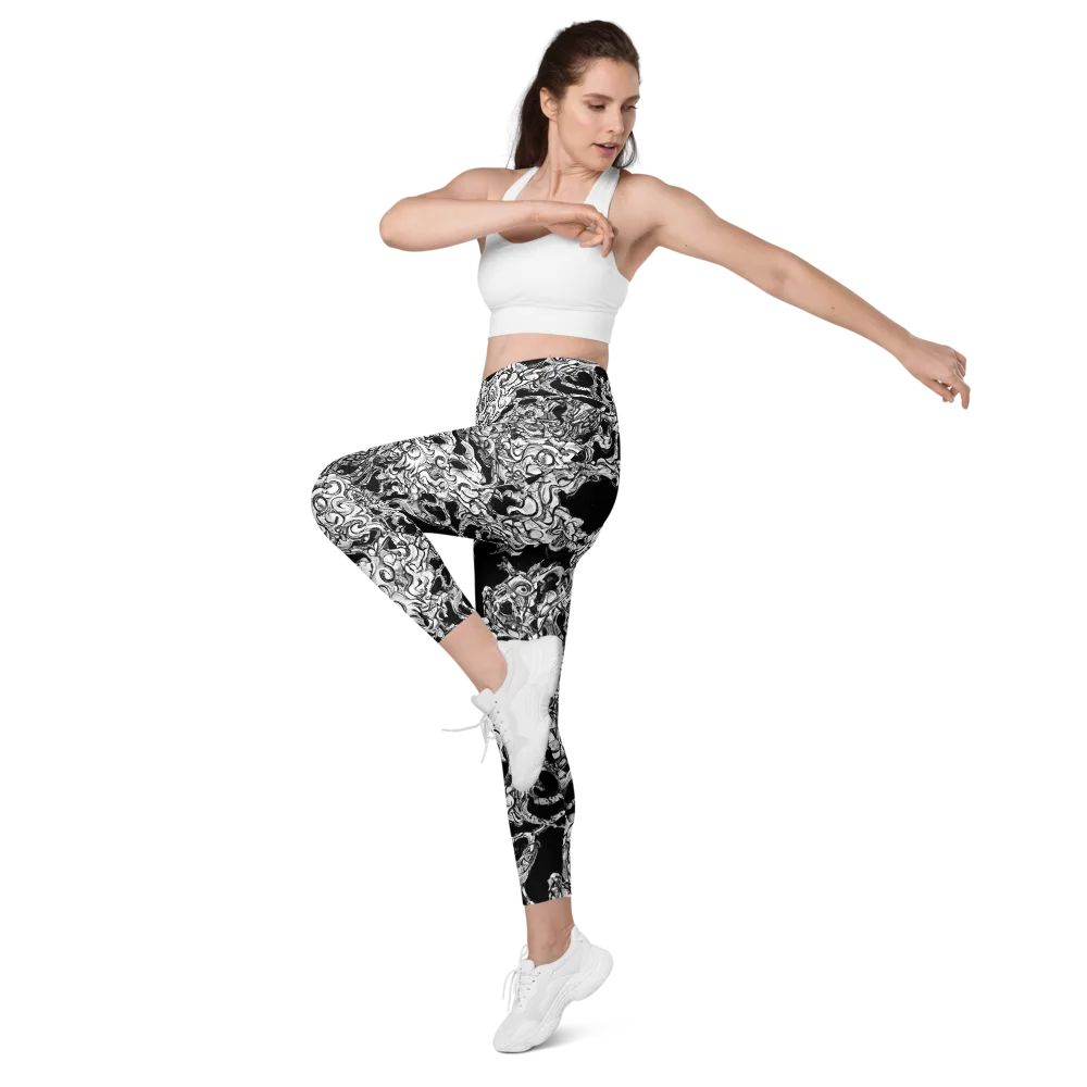 Ebon Labyrinth on Leggings with Pockets — Left Front