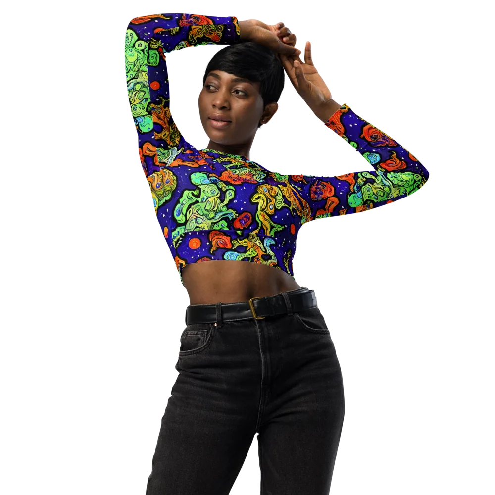 Midnight Reef on Long Sleeve Crop Top — Front