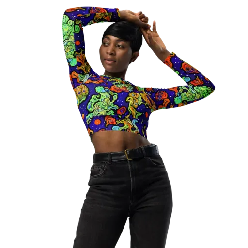 Midnight Reef on a Long Sleeve Crop Top